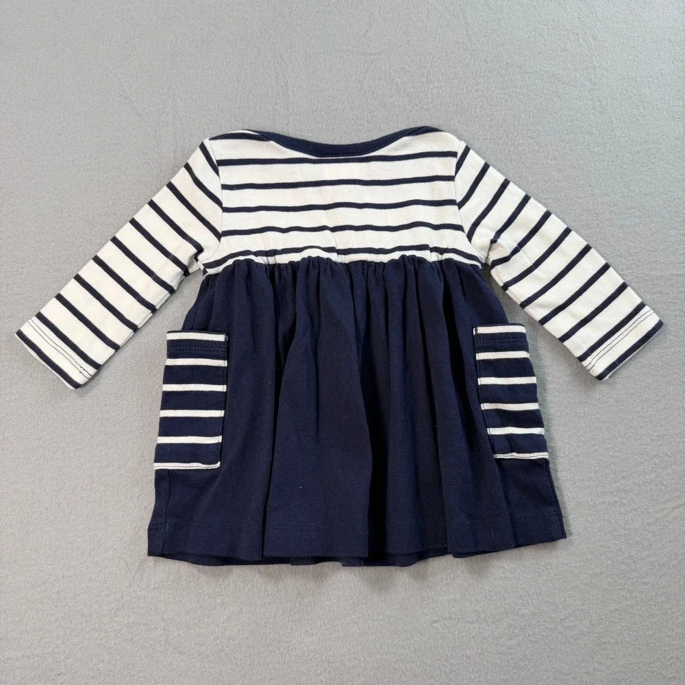 Hanna Andersson Nautical Dress Baby 3-6M Blue Striped Organic Cotton Pockets